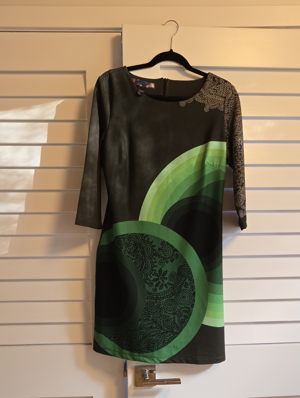 Desigual Black and Green Graphic-Print Long Sleeve Dress